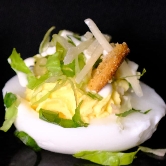 Chicken Caesar Deviled Eggs