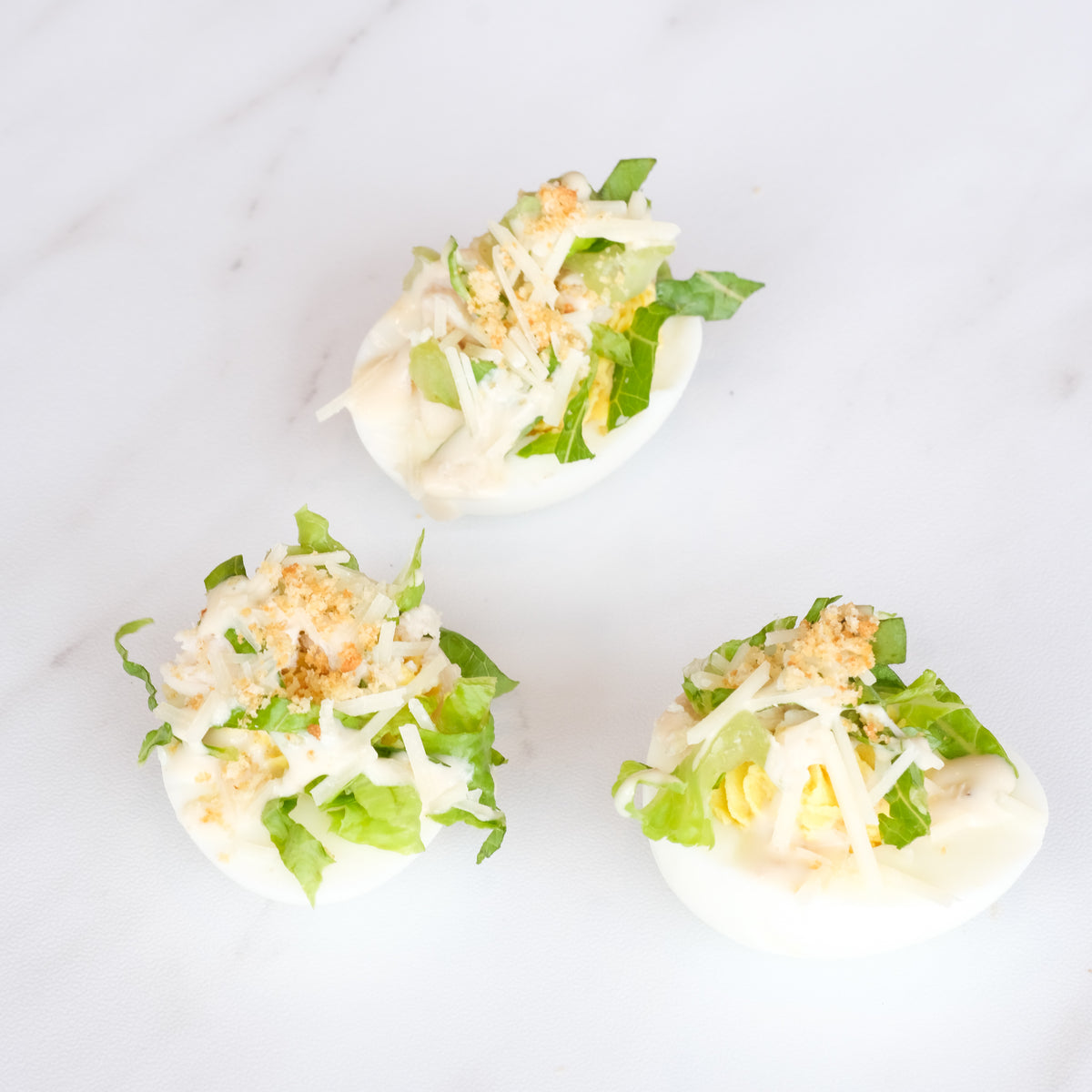 Chicken Caesar Deviled Eggs