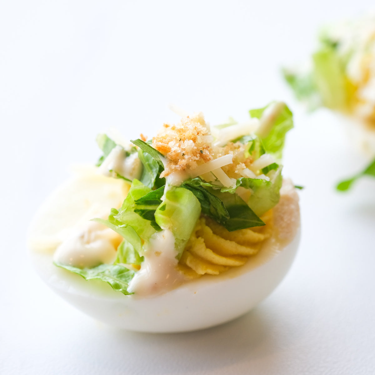 Chicken Caesar Deviled Eggs